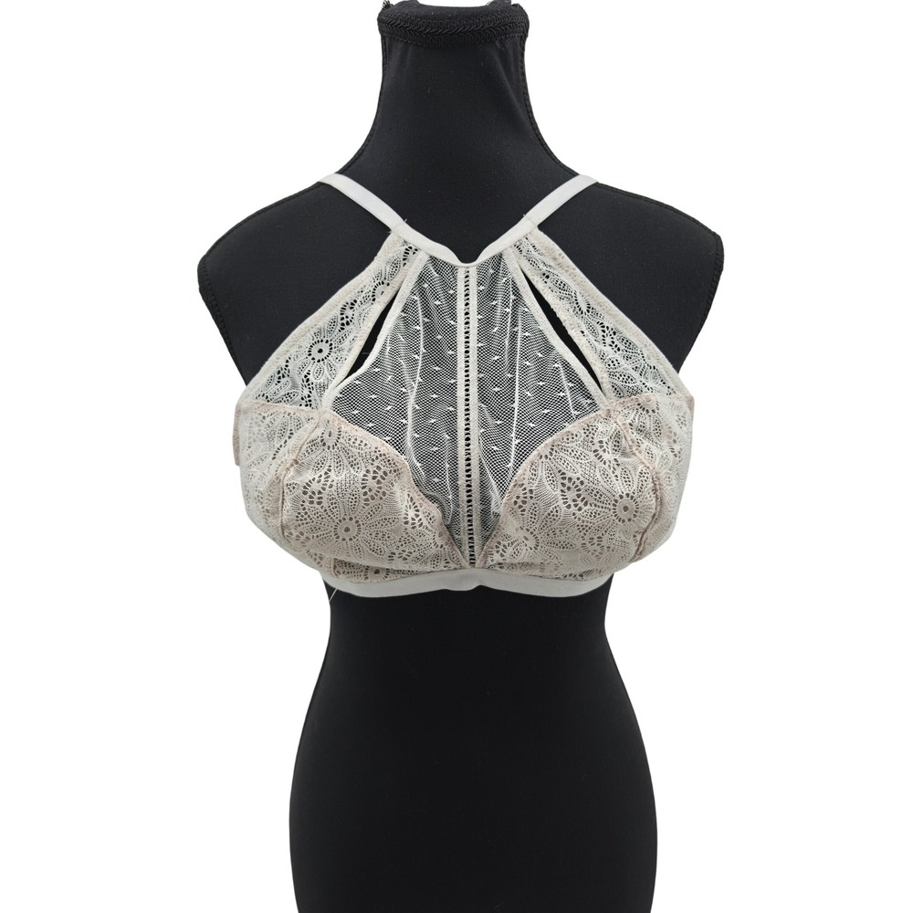 Victoria's Secret Very Sexy Beige Lace High Neck Halter Bralette XL Coquette